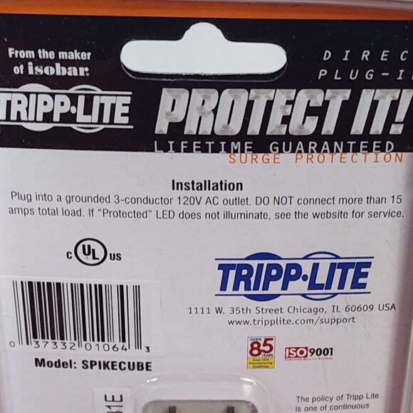 Tripp Lite Protect It 1 Outlet 2 LED 20dB RFI/EMI 600 Joules Spikecube Protector - Picture 7 of 16